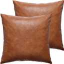 Faux Leather Throw Pillow Covers 16x16 inch - Set of 2 Brown Cognac Bohemian Modern Minimalist Square Decoration Pillowcases for Outdoor Living Room Couch Bed Sofa Bedroom Cushion Cases