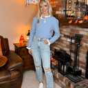 Arach&Cloz Womens Swaters 2024 Fall Fashion Outfits Long Sleeve Crewneck Knit Tops Ruffle Casual T-Shirts Cute Tees Blouses (Blue, XL)