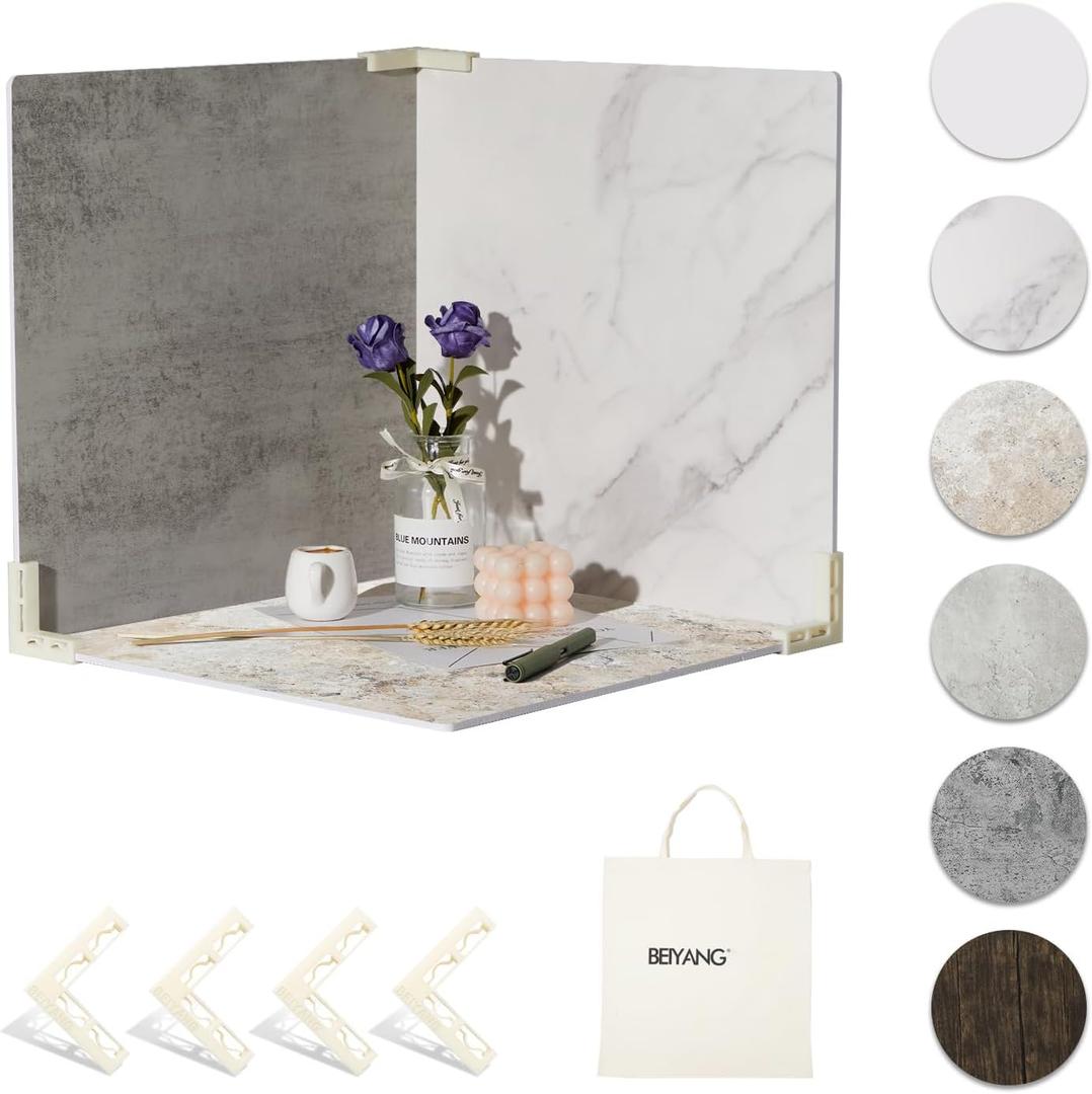 5PCS Photo Backdrop Boards with Carry Bag, 16x16Inch Marble Cement Wooden Photography Background Flat Lay Props for Food, Product, Jewelry, EOAJAFOU