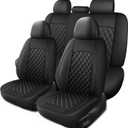 HChengkikz Car Seat Covers Full Set, Breathable and Waterproof Napa Leather Car Seat Cover, Interior Universal Fit for Cars, Sedans, SUVs, Vans, Trucks(Full Seat, Black, N3)