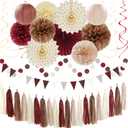 Brown Burgundy Champagne Dusty-Pink Party-Decorations - 33pcs Banner,Streamers Tassel Garland,Fall Boho Baby Shower,Wedding Tissue Pom Poms Honeycomb,Paper Lantern Fan,Birthday,Engagement Hugtmr