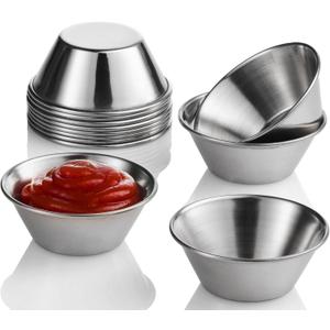 Small Sauce Cups, Stainless Steel Ramekin Dipping Sauce Cup, Commercial Grade Individual Round Condiment cups (12, 1.5 oz.)