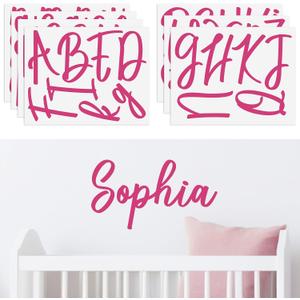 Boao Personalized Name Wall Decal Large Cursive Letter Stickers Alphabet Custom Name Stickers Nursery Wall Decal for Bedside Bedroom Classroom Home DIY Crafts (Vintage,Hot Pink,Regular)