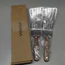 2 Pack Offset Fish Spatula Turner, Stainless Steel Slotted Spatulas for Flipping, Turning, Frying & Grilling, Offset Metal Slotted Spatulas, Wooden Full Tang Handle