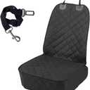 Dog Car Seat Cover, Waterproof & Scratch Proof Car Seat Protector with Side Flaps, Nonslip Front Car Seat Covers with Safety Belt, Universal Dog Mat for Cars, SUVs, Trucks (Black)