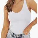 PINKMSTYLE Women's Basic Double Lined V Neck Tank Tops Slimming Workout Summer Tops Sleeveless Shirts L, White