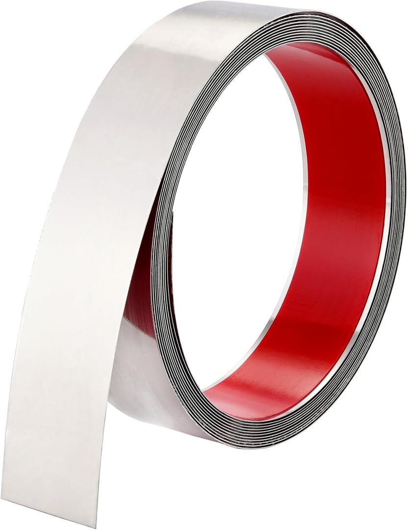 Brushed Metal Trim,Peel and Stick Wall Trim Molding,Stainless Steel Self Adhesive Wall Trim for Mirror Frame, Fireplace and Microwave Gap Filler (Silver,16.4ft x 1.6in)