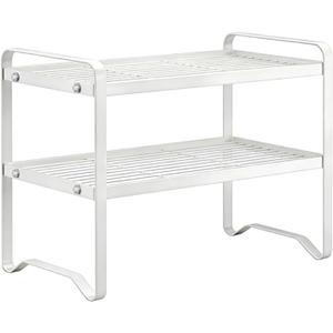Metal Wire Cabinet Shelf - Multi-Functional Storage Solution for Kitchen, Pantry, Countertop & Under Cabinet - Spice Holder, Bookshelf & Cup Display Stand - White, 2-Tier 16" L