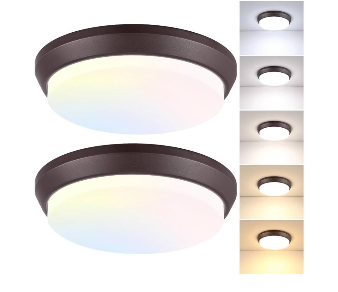 13-inch 5CCT Flush Mount Ceiling Light Fixtures, 36W 4000LM LED Ceiling Lights for Bedroom, Kitchen, Bathroom, Hallway, 2700K/3000K/4000K/5000K/6500K Adjustable Brown Dimmable Lighting - 2 Pack