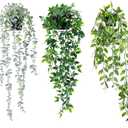 Fake Hanging Plants, 3pcs Artificial Small Potted Plants Fake Potted Greenery Faux Eucalyptus Mandala Vine Pea Pod for Home Indoor Outdoor Wall Garden Wedding Decoration
