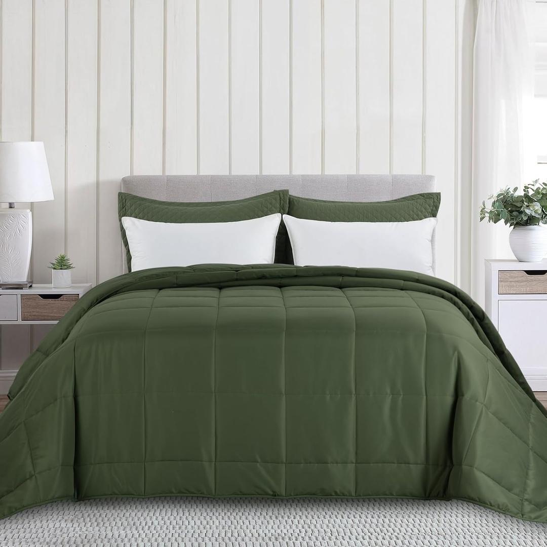 HOMBYS Oversized King Comforter 120x120, Lightweight Quilted Down Alternative Duvet Insert for All Season, Olive Green, 8 Corner Tabs