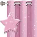 H.VERSAILTEX Blackout Star Curtains for Kids Room Boys Girls Twinkle Silver Stars Thermal Insulated Cute Thick Soft Curtain Drapes, Grommet Top, 1 Panel, 40" W x 63" L, Pink