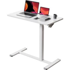 Gibbon Mounts Mobile Standing Desk, Pneumatic Adjustable Rolling Desk(31.5 Inches), Portable Laptop Desk with Wheels, Overbed Bedside Table Laptop Table for Couch, Home, Office, White, 32"