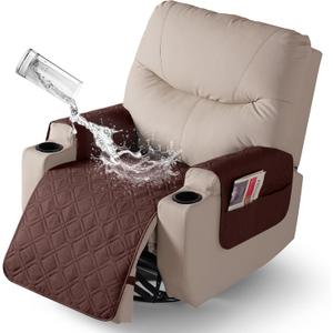 VANSOFY Recliner Chair Covers 100% Waterproof Seat Cover with Arm Reclining Cover Non-Slip Recliner Chair Covers Furniture Protector Washable Slipcover with Pocket for Pets, Dogs(Coffee 22")