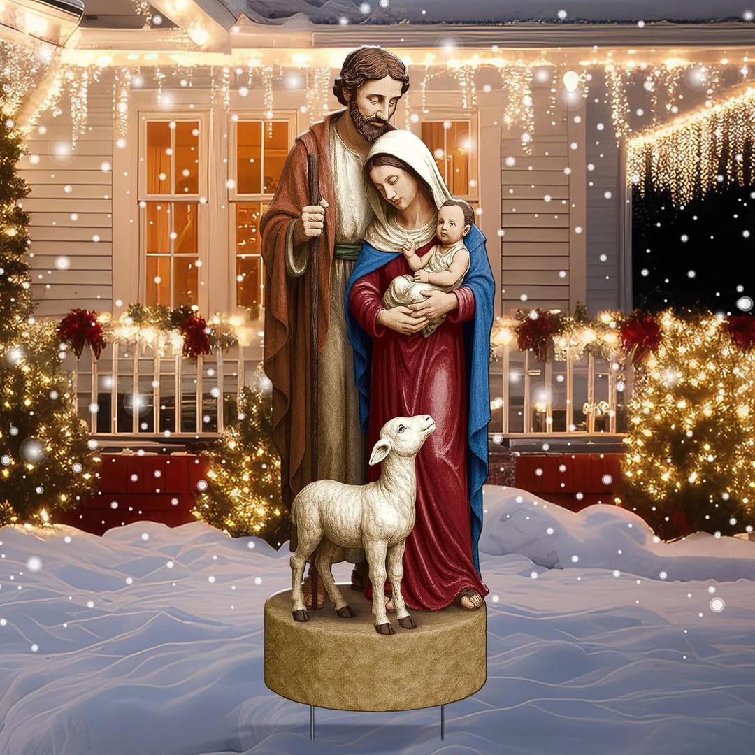 Metal Christmas Outdoor Nativity Scene for Yard with Stake 30 Inch Large Christmas Nativity Set with Baby Jesus Mary and Joseph Outside Waterproof Religious Yard Lawn Signs for Garden Lawns Decoration