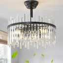 Gryalcy Black Fandelier Ceiling Fans with Lights, Crystal Chandelier Ceiling Fan with Light Remote Control, Mid Century with 6 Speeds for Bedroom, Living Room