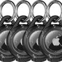 Waterproof Airtag Holder - 4 Pack Airtag Keychain Holder Compatible with Apple AirTags, Ultra Durable Anti-Scratches Protective Case with Keyring for Luggage, Backpack, Pet, Bag, Black
