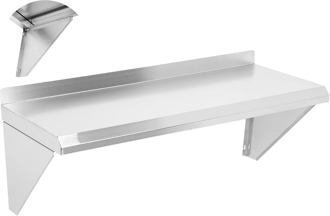 Stainless Steel Shelf 12" x 24", 250 LBS Commercial Wall Mount Floating Shelves with Safety Edges, for Kitchen, Restaurant, and Home Laundry Room (Silver - 1 Pc)