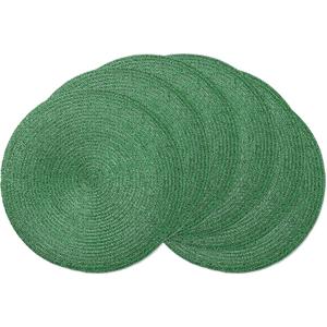 AHHFSMEI Round Braided Placemats 15 Inch Round Table Mats for Dining Tables Natural Woven Heat Resistant Place mats Set of 6 (Green Shine)