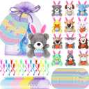 Wiwiqing 24 Set Easter Mini Animal Plush Toy Set with Bunny Sticky Hands Egg Cards Mesh Bags Small Stuffed Animal Bulk with Easter Eggs for Party Favors Basket Stuffers Classroom Prize