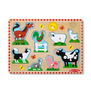 Melissa & Doug Farm Animals Sound Puzzle - Wooden Peg Puzzle with Sound Effects (8 pcs) Pack of 2