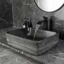 Black Vessel Sink Rectangle 18"x14" Bathroom Sink Above Counter Porcelain Ceramic Small Sink Bowl Ceramic Vessel Sinks with Waterfall Faucet and Pop-up Drain for Bathrooms, 18 inch x14 inchx5.4 inch