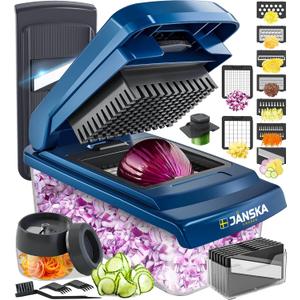 UltraChop All-In-1, 12 Blade Heavy Duty Vegetable Chopper, Food Chopper Container, Spiralizer, Mandoline Slicer Onion Mincer, French Fry And Salad Cutter, Home Essentials & Kitchen Gadgets, Blue