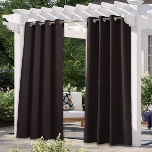 NICETOWN Indoor & Outdoor Curtain 95 Long for Patio Waterproof, Thermal Insulated Blackout Drape for Bedroom,UV & Privacy Protection Blind for Porch/Shower, 1 Panel, W52'' by L95'', Toffee Brown
