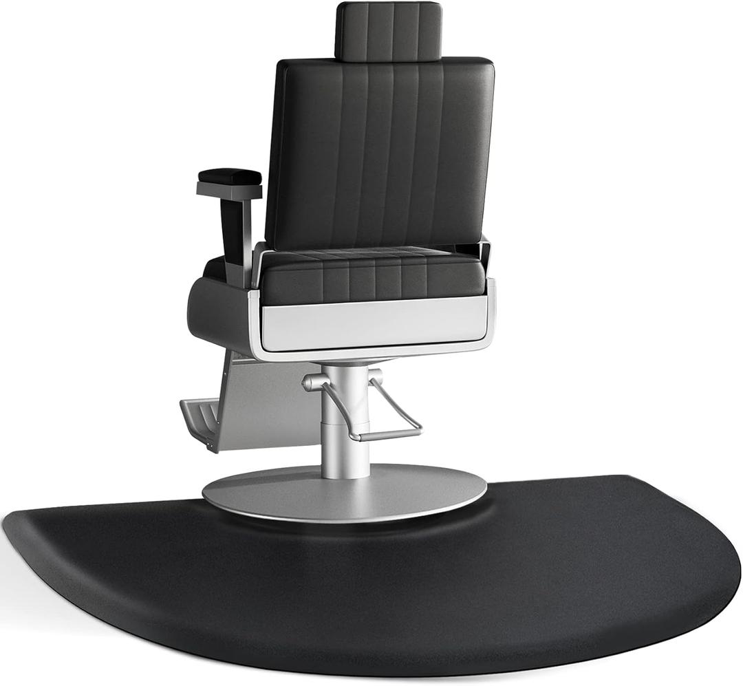 Barber Salon Chair Mat - 3x5 Anti-Fatigue Salon Floor Mat - Black Semi-Circle - 5/8" Thick