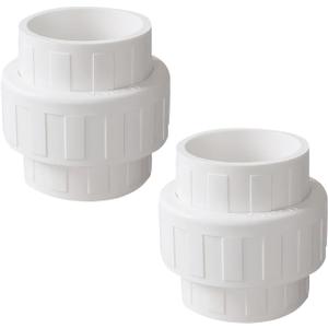 2 Pack 2" PVC Union Coupling Pipe Fitting (Socket x Socket), 2 inch PVC Slip Union Adapter Coupling Schedule 40, EPDM O-Ring, White SCH 40