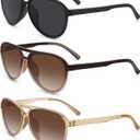 STORYCOAST Polarized Aviator Sunglasses for Men Women Classic Retro Aviators Sports Driving Running Sun Glasses (3 Pack, Black,Light Brown, Gradient Brown)