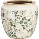 LemonRoad 7 Inch Large Vintage Ceramic Planter with Drainage Holes Ice Crackle Flower Vase Flower Pot with Rustic Greenery Pattern for Indoor Outdoor Plants Garden Home Kitchen Office Shelf Decor