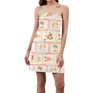 TERIVEEK Women Strapless Tube Mini Dress Boho Floral Print Sleeveless Backless Short Dress Summer Going Out Beach Sundress (White, M)