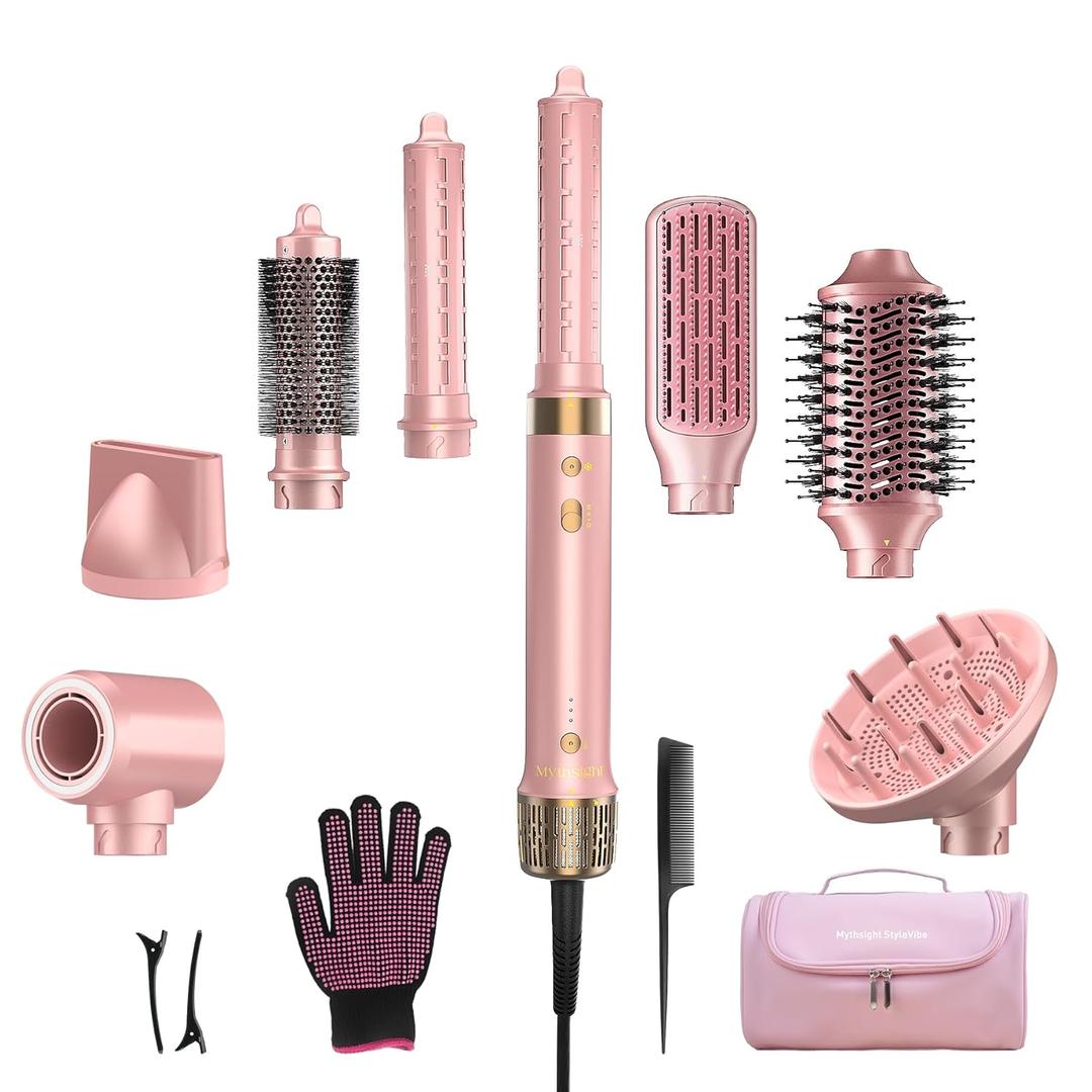 StyleVibe 8-in-1 Air Styler, Hair Dryer & Blow Dryer Brush with Travel Case - Auto Wrap Curls (L/R), Fast Drying, Thermal Round Brush for Smooth Blowouts & Frizz-Free Volume, No Heat Damage
