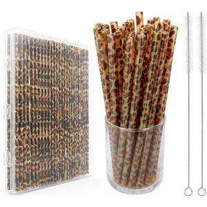30 Pcs Reusable Leopard Straws Cheetah Animal Print Plastic Drinking Straws Bulk, for Women Tumblers, Safari Wild Theme Birthday Party Favors & Supplies