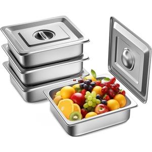 ZeroPone 4 Pack Hotel Pans with Lids, 1/2 Size 4" Deep Steam Table Pans, Stainless Steel Food Pans 22 Gauge Anti Jam 12.8" L x 10.4" W Commercial Food Storage Containers
