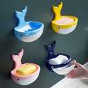 Soap Holder Shower Dish bar Wall Bathroom Shampoo Dishes Caddy Mounted Sponge Adhesive Tray Bath Shelf Draining Dishes Cute Whale Design Bathtub Kitchen Sink jabonera para baoYellow