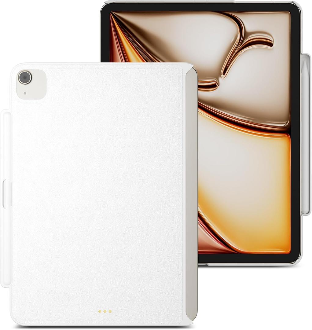 MAGEASY CoverBuddy Magic Keyboard Compatible Case for iPad Air 11" (M4 2026 / M3 2025 / M2 2024, 8th/7th/6th Gen) iPad Case fits Magic Keyboard with Pencil Holder Heat Dissipation (Leather White 5.05)