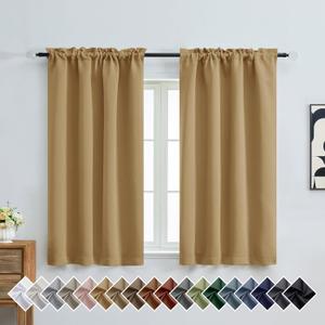 OVZME Gold Short Blackout Curtains for Bedroom 54 Inches Long 2 Panels, Modern Window Treatment Solid Thermal Insulated Curtains for Living Room, Dual Rod Pocket Blackout Drapes, 2x40Wx54L Inches