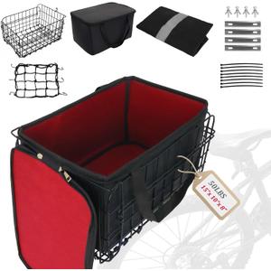 Folding Bike Basket Rear. 50LBS Rear Bicycle Cargo Rack with Quick Release Design, PU Liner Bag and Rainproof Cover, Suitable for Most Bikes and Mountain Bikes
