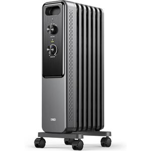 DREO Radiator Heater, Dual Knobs, 8 Safety Protection, 1500W Electric Space Heaters for Indoor Use Large Room, Energy Saving, Quiet Oil Filled Radiator for Bedroom, Adjustable Thermostat (Gray)