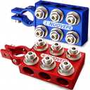 Heavy Duty Battery-Terminal-Connector: 12-Way Car Battery Terminals, Aluminum Corrosion Resistant, 8AWG up to 4/0(XL) AWG Gauge, Fits SAE/DIN/EN Top Post for Car Audio, Winch, Truck, Off-Road (12-Way (Red & Blue Pair))