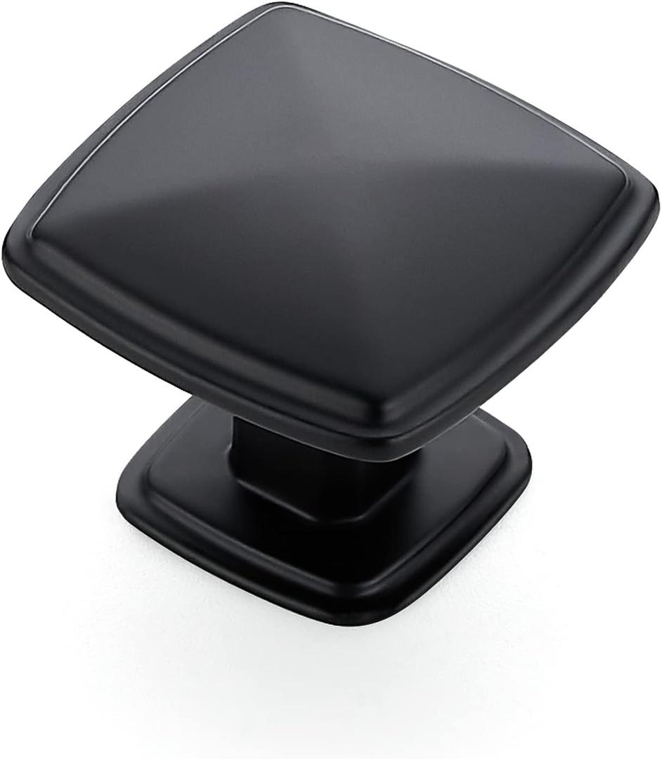 Ravinte 25 Pack Matte Black Kitchen Cabinet Square Knob Single Hole Cabinet Hardware for Dresser Drawer Pulls and Knobs