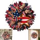 250th Anniversary Patriotic Star Wreath, 15.7'' Red White and Blue Wreath All-Weather Farmhouse Outdoor Holiday Decoration, Memorial Wreath for Front Door, 4th of July Garland for Home Wall Porch