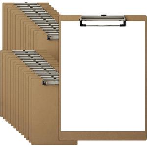 HappyHapi 28 Pack Clipboard 8.5 x 11 Letter Size Clip Boards Bulk, A4 Wooden Hardboard Office Clipboards Pack for Classroom, Work-Meetings, Brown