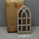 Small Rustic Arched Window Mirrors for Wall Decor 8 X 16 Inch, Hanging Farmhouse Cathedral Window Pane Mirror, Distressed Wooden Frame Decorative Mirror for Living Room Hallway Entryway