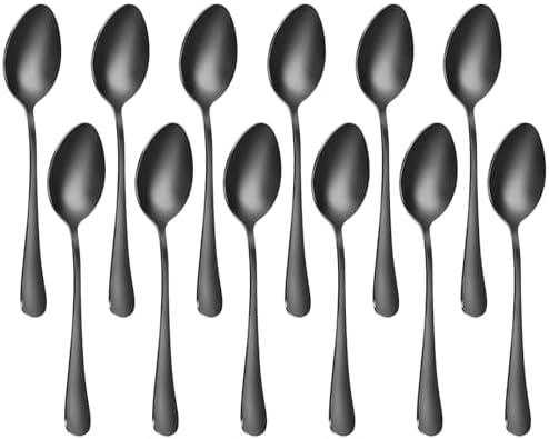 Black Spoons Silverware Tea Spoons Set of 11 Dessert Spoon 6.6inch Food-Grade Stainless Steel Kitchen, Dinner Spoons(6.6inch Spoons Set (11 Piece))