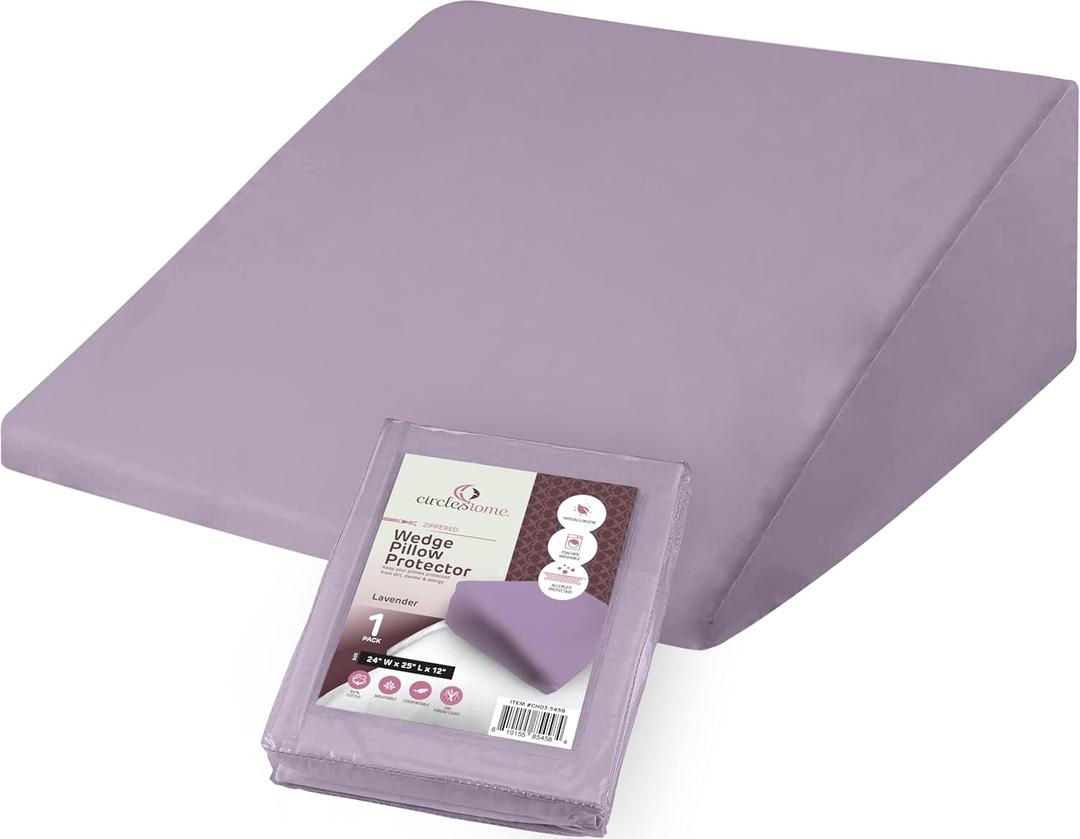 CirclesHome Wedge Pillow Cover 100% Cotton, Zippered Wedge Pillow Case Protector, Soft, Hypoallergenic & Breathable -Lavender, (24Wx25Lx12)