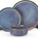 vancasso PLAYA Plates and Bowls Sets, 12 Pieces Grey-Blue Dinnerware Sets for Kitchen, Reactive Glaze Dishes Set for 4, Dishwasher and Microwave Safe
