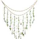 Hanging Eucalyptus Boho Wall Decor Large Boho Bedroom Wall Hanging Wooden Bead Garland Artificial Eucalyptus Natural Greenery Decoration, 36 x 36 Inch (Simple Color, Wood Chip Style)